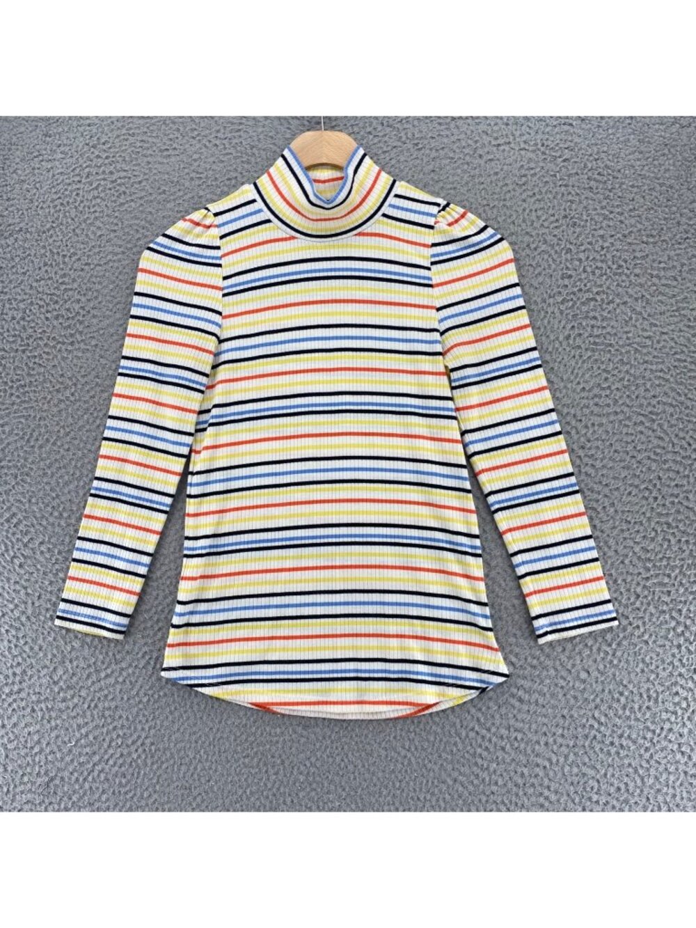 Free People Sweater Womens Extra Small I'm Cute Yellow Blue Striped Mock Neck